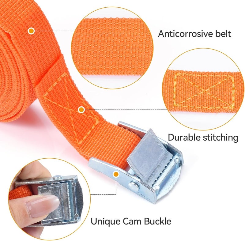BRUTEBOSE Tie Down Straps 4-Pack, 0.8" x 6.6Ft (2x200cm) Heavy Duty Orange Lashing Straps, Adjustable Retaining Straps with Buckle for Vans, Motorcycle, Trailer, Luggage, Car Roof Rack - Image 2